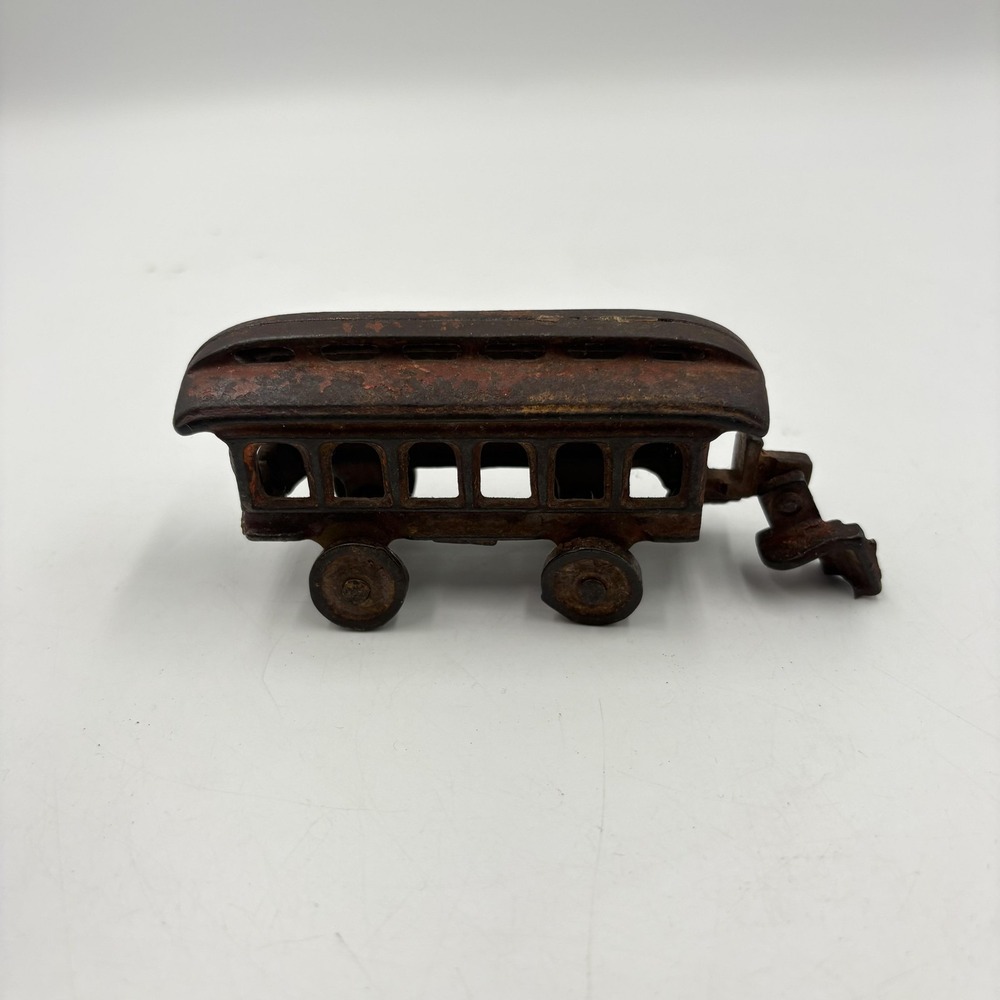 Vintage Cast Iron Trolley Harris Train Car Toy Rust Patina 4 Wheels Coach *FLAWS